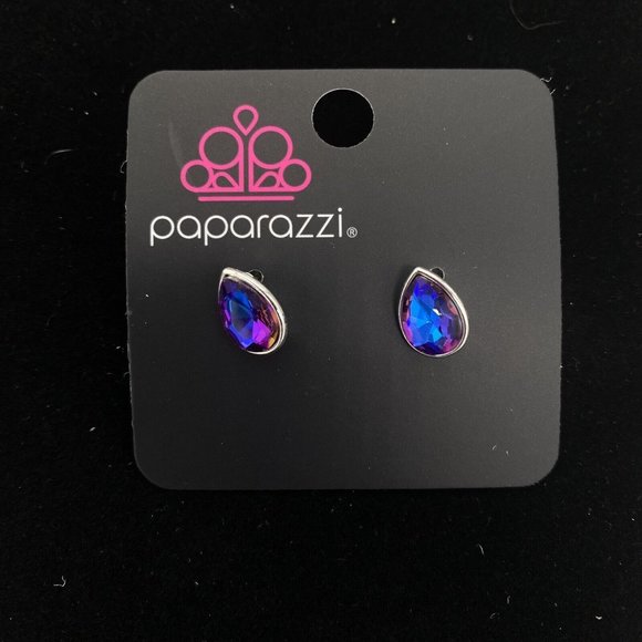 Paparazzi Fashion Jewelry Teardrop Blue Oil Spill Iridescent Post Earrings - Picture 1 of 2